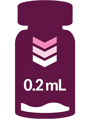 0,2 ml Impfstoffflasche mit Pfeilen nach unten