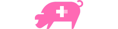 Pinkes Schweine Symbol mit blauem Kreuz auf dem Bauch