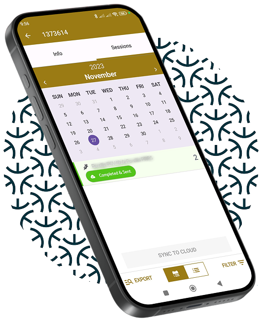Handy über einem Kreis mit Protect und Connect Logos. Anzeige der Kalender App zur Impferinnerung